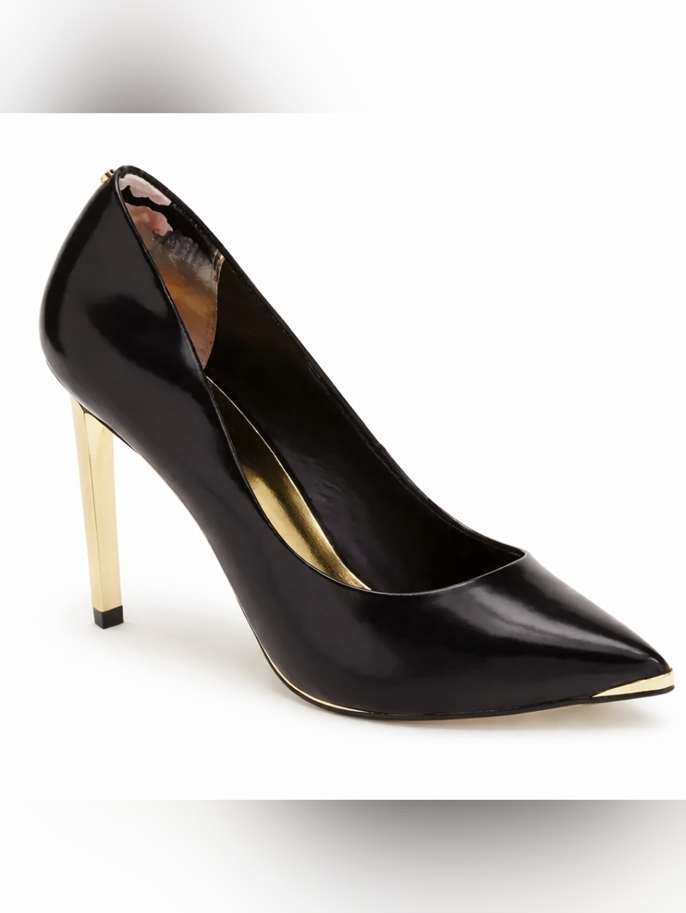Ted Baker London Elvina Black and Gold Classic Pump Heel Size 40.5